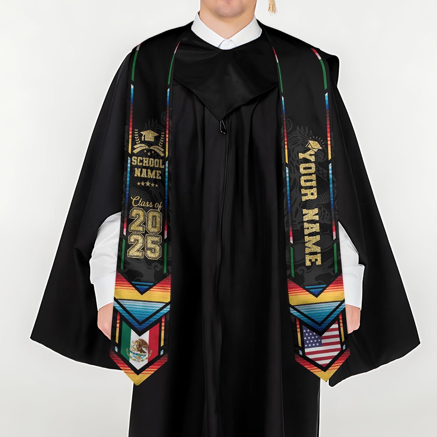 Custom Mexican Graduation Sash, Mexico Graduation Stole Customize Photo, Mexican American Flag Graduation Sash 2025