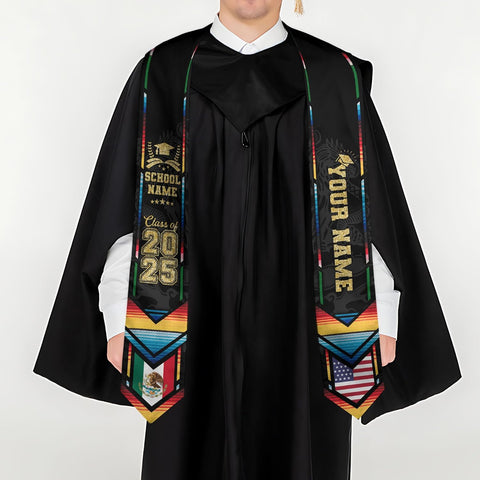 Custom Mexican Graduation Sash, Mexico Graduation Stole Customize Photo, Mexican American Flag Graduation Sash 2025