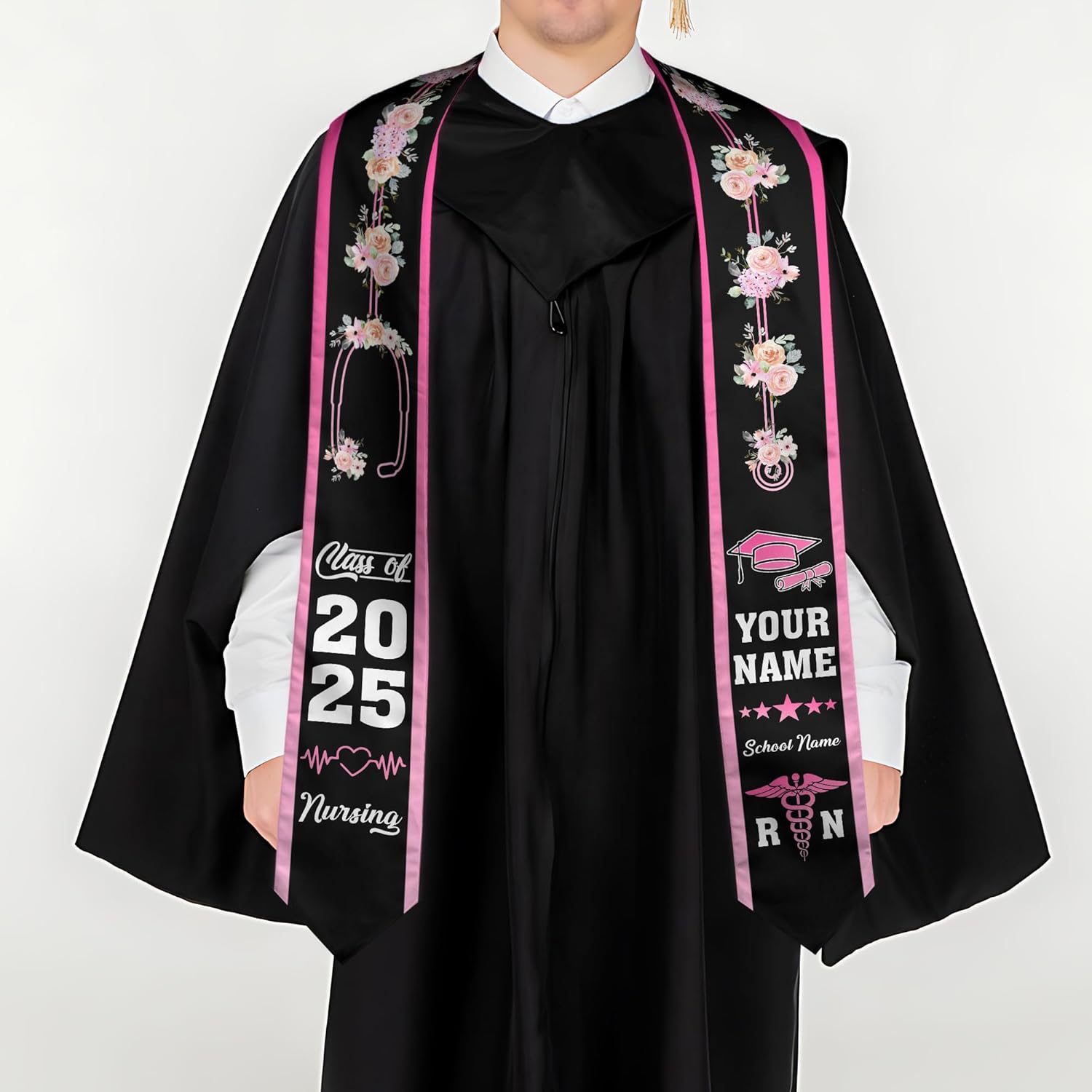 Pretyprints Custom Nurse Sash Graduation, RN Graduation Stole Gifts for Friends Nursing Student Senior Class Of 2025
