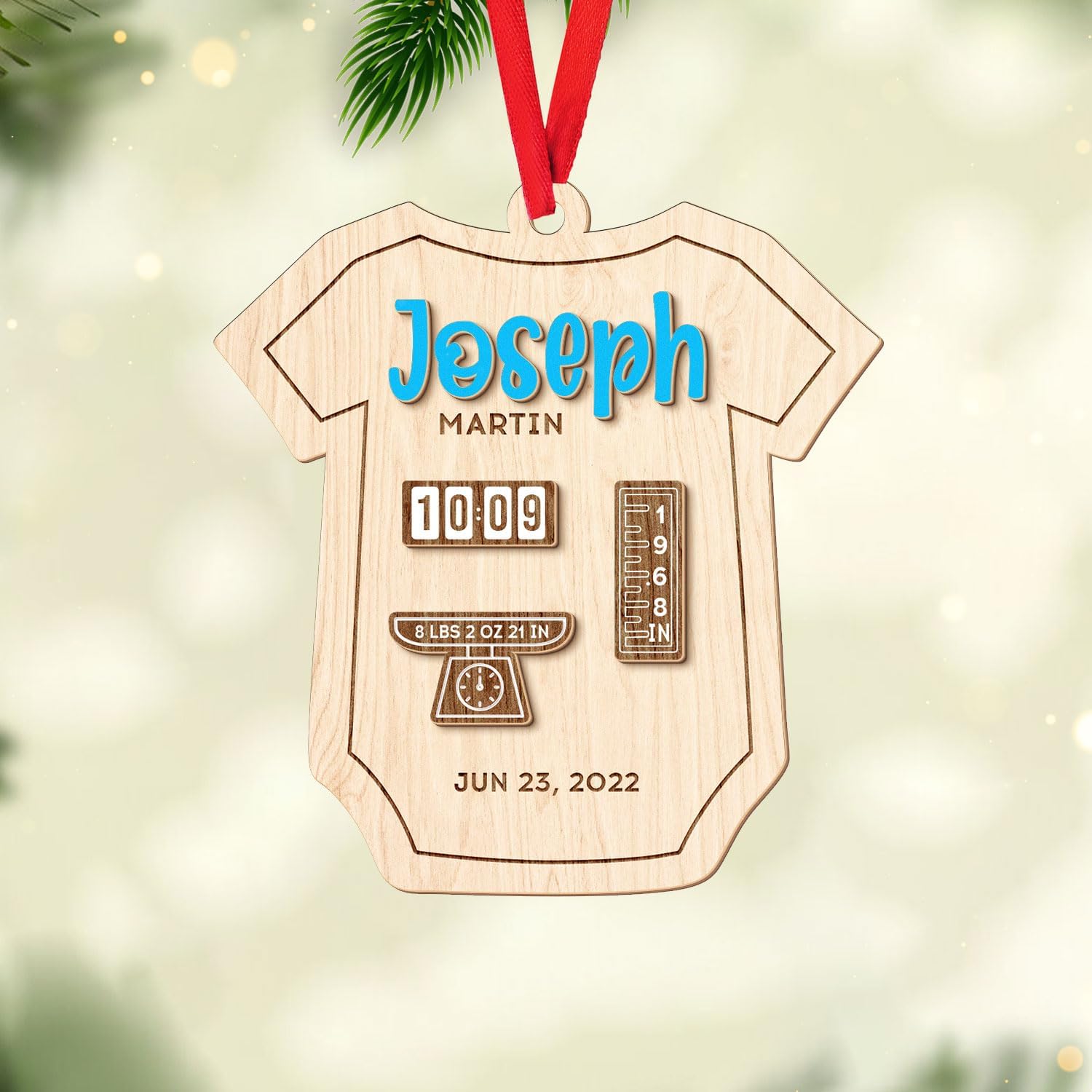 MAPrints Personalized Baby\u2019s First Christmas Layered Wood Ornament, Custom New Baby Gifts, Babys 1st Christmas Ornament 2023 Boy Or Girl Newborn, for New Mom Dad (BB 5)