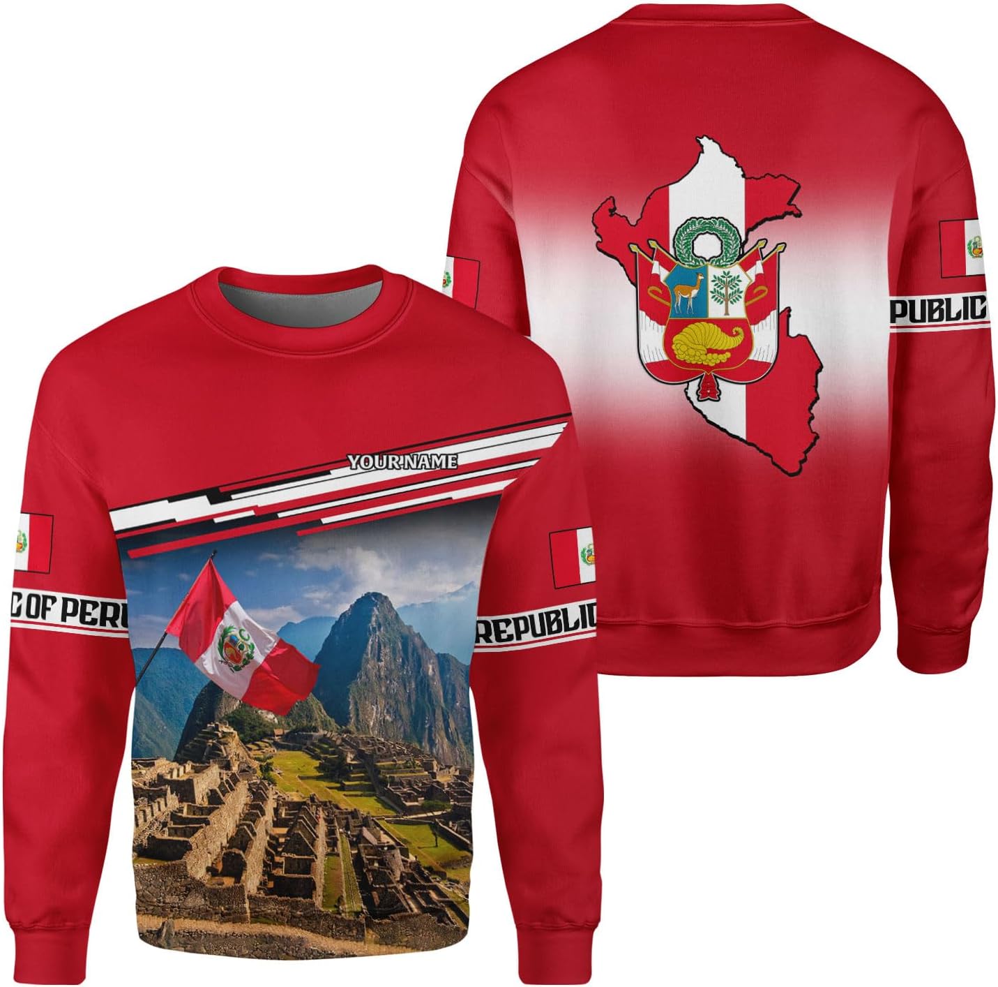 Woseprints Personalized Name Peru T-Shirts, Peru Flag Pride 3D T-Shirt for Men & Women