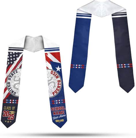 Personalized Puerto Rican Graduation Stole, Puerto Rican Graduation Sash 2025, Puerto Rico Graduation Sash