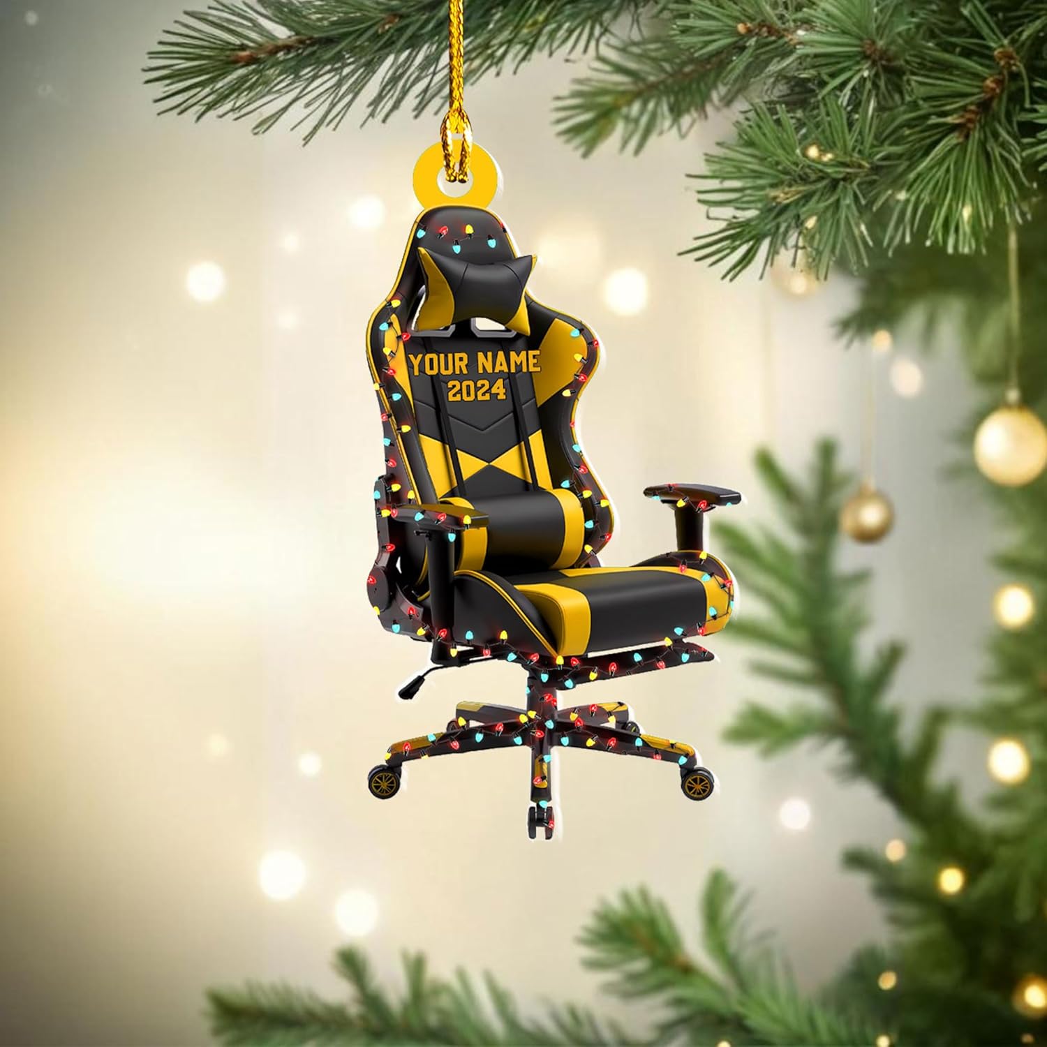 Ligthuy Personalized Gaming Ornaments for Christmas Tree, Computer Gaming Christmas Ornaments, Chair Gaming Chrismas Ornament for Gamer, Game Lover, Chair Gaming Xmas Decor (GM10)