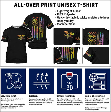 MoonArt Personalized Name Phlebotomist Shirt Gifts USA Phlebotomy Graduation Syringe Hospital Tech Nursing Emergency Shirts
