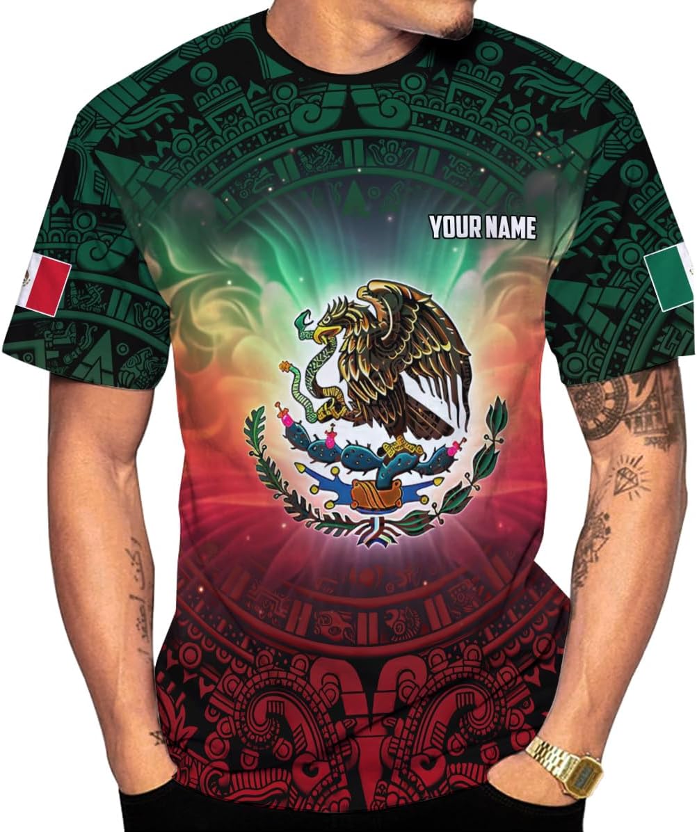 Mostprints Personalized Name Mexican Shirts for Men 3D Customized Mexico Shirts for Men Mexico Shirts for Women Mexico Shirt
