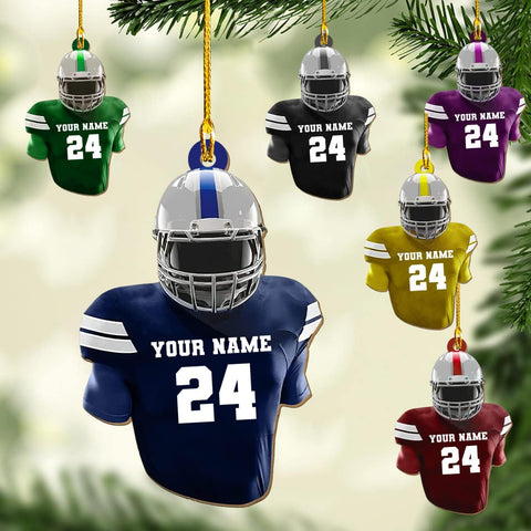 Personalized Name Football Ornaments 2024, Customized Football Christmas Ornaments Wood, Acrylic Ornament Christmas Tree Hanging Ornament Pine Tree Decorations for Kid Couple Friends Family