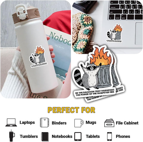 3PCS The Raccoon That Harnesses The Power of The Dumpster Fire 3" Sticker, Funny Embrace The Chaos Sticker Dumpster Fire Raccoon Stickers Truck Car Decal for Laptop Water Bottle Toolbox Phone Case