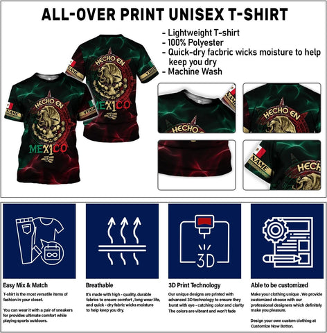 Mostefy Personalized Name Mexican Shirts 3D Customized Mexico Shirt US Flag, Mexican Shirts for Women Unisex