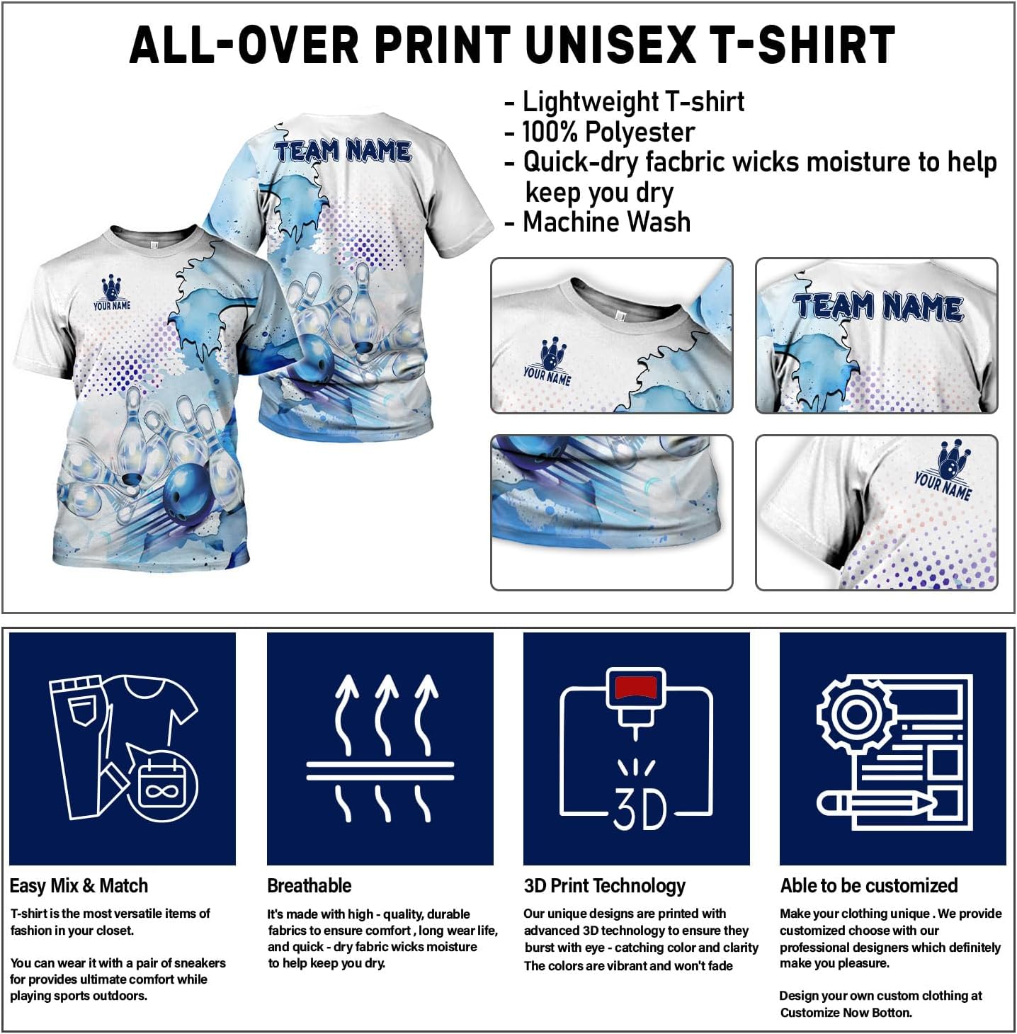 Rivelus Personalized Name Bowling Shirts for Men and Women 3D, Bowling Shirts for Team Bowling, Bowling Shirts Gift
