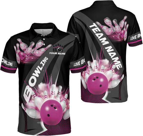 Ligthuy Personalized Name Bowling Polo Shirts 3D for Men and Women, Bowling Shirt, Bowling Shirts for Men Team Bowling Shirt