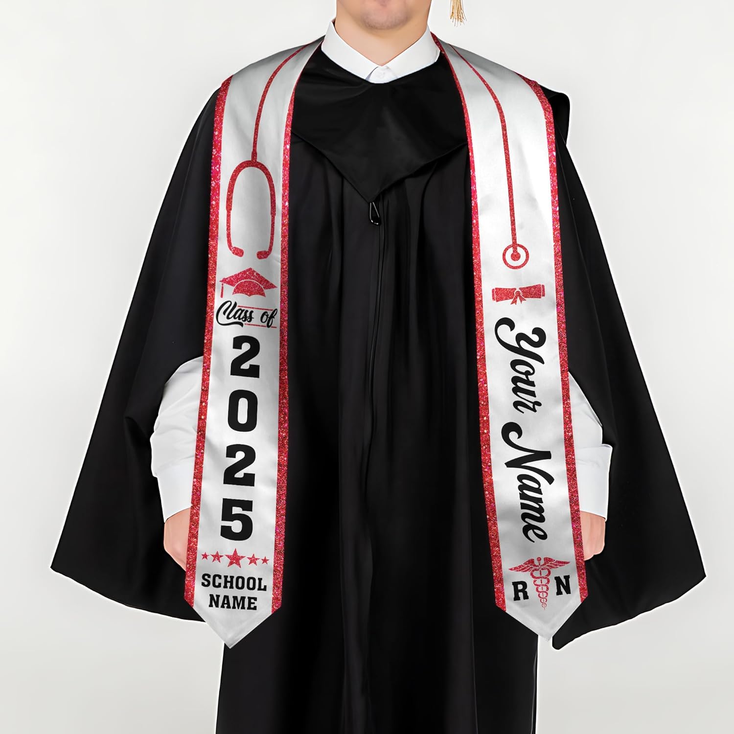 Pretyprints Custom Nurse Sash Graduation, RN Graduation Stole Gifts for Friends Nursing Student Senior Class Of 2025