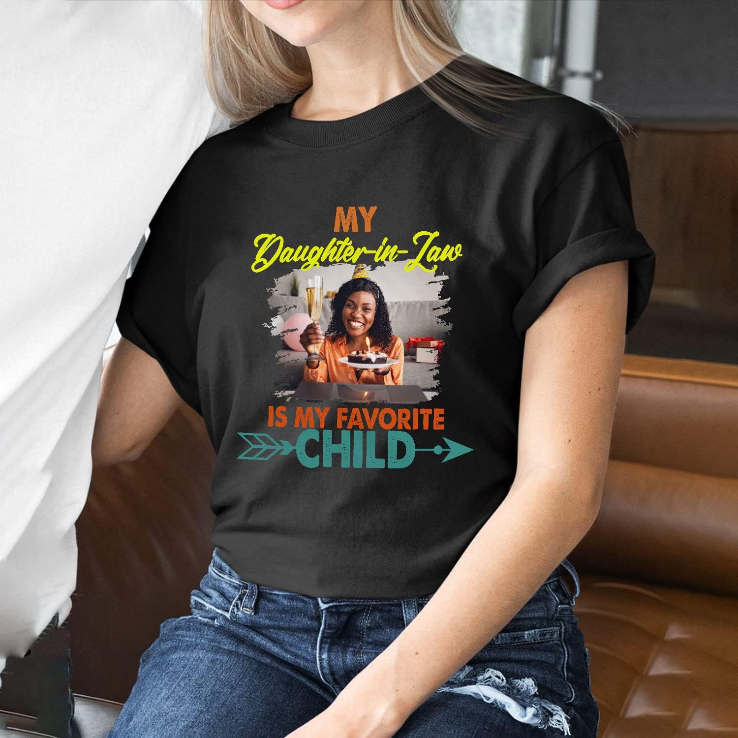 HomeDesign Personalized My Daughter in Law is My Favorite Child Shirt, Daughter in Law Tshirt Favorite Child is My Daughter