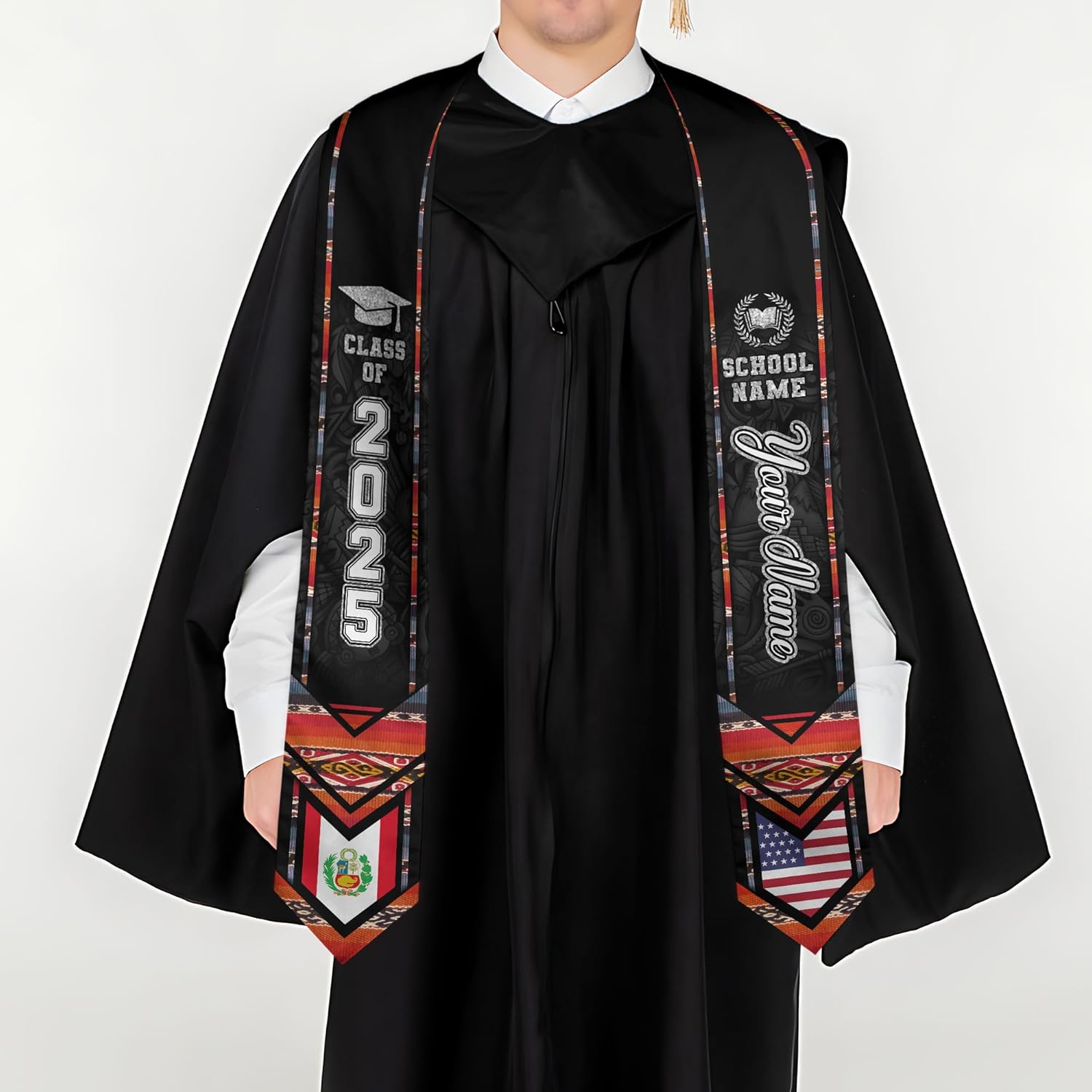 Pretyprints Peruvians Graduation Sash, Peru Graduation Stole Custom Personalized Peruvians American Flag Graduation Sash 2025