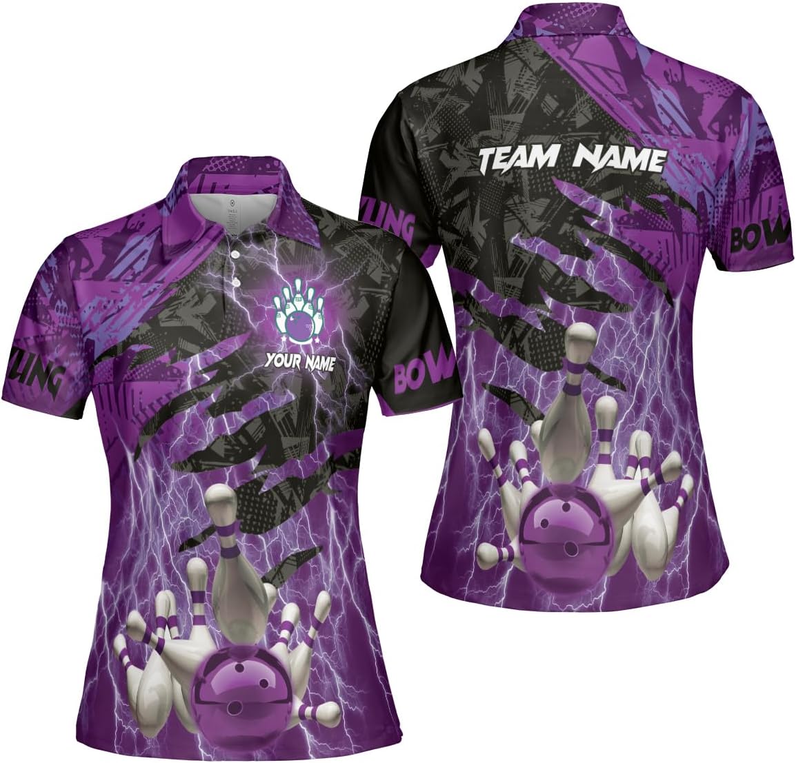 Custom 3D Bowling Polo Shirts for Women Personalized Team Name Gift Womens Customized Funny Bowling Short Sleeve Polo Shirt