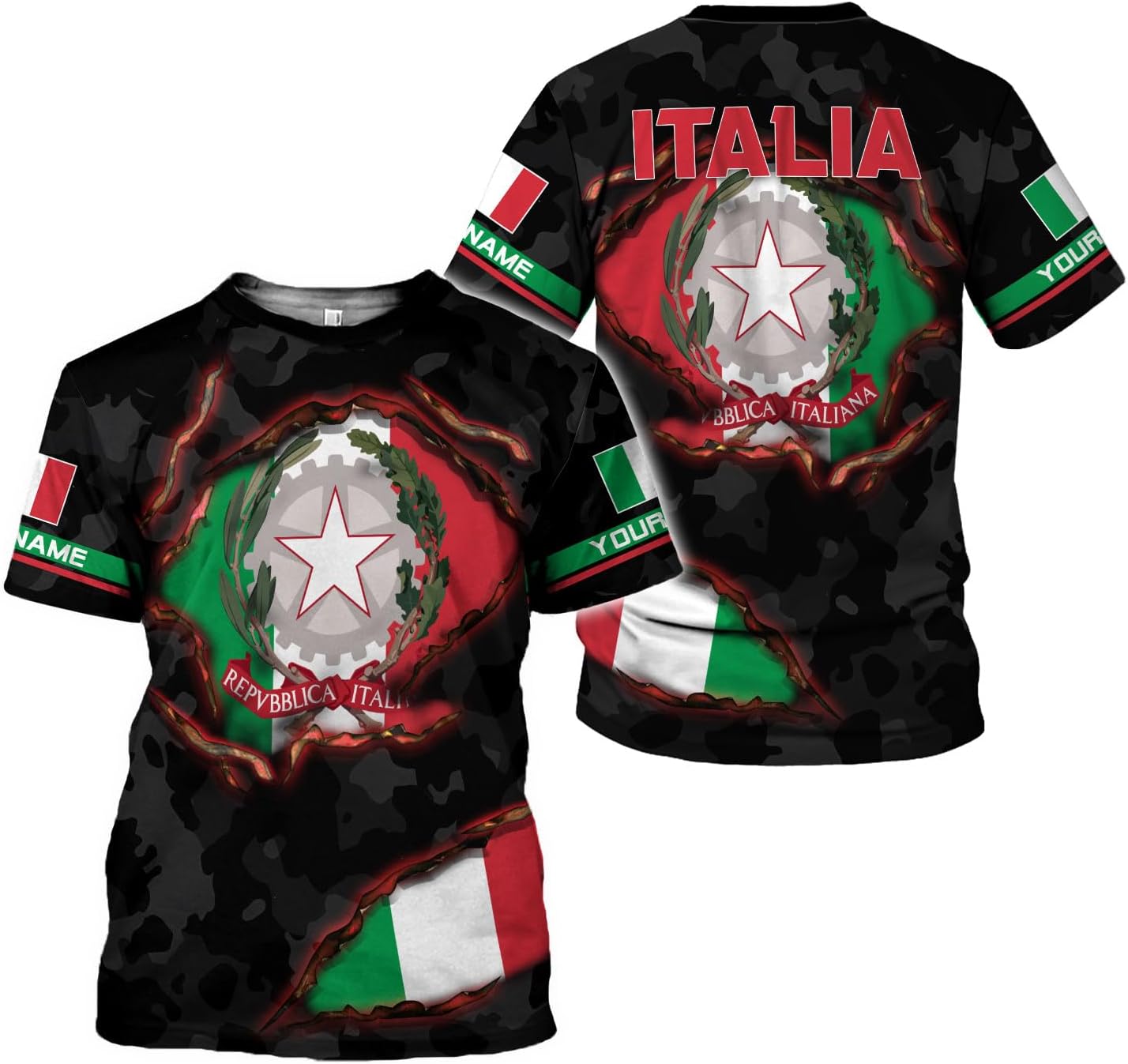 Ligthuy Personalized Name Italy Shirt 3D, Custom Italian Shirt Flag for Men and Women, Italia Shirt Soccer Unisex Size
