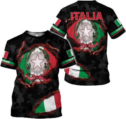 Ligthuy Personalized Name Italy Shirt 3D, Custom Italian Shirt Flag for Men and Women, Italia Shirt Soccer Unisex Size