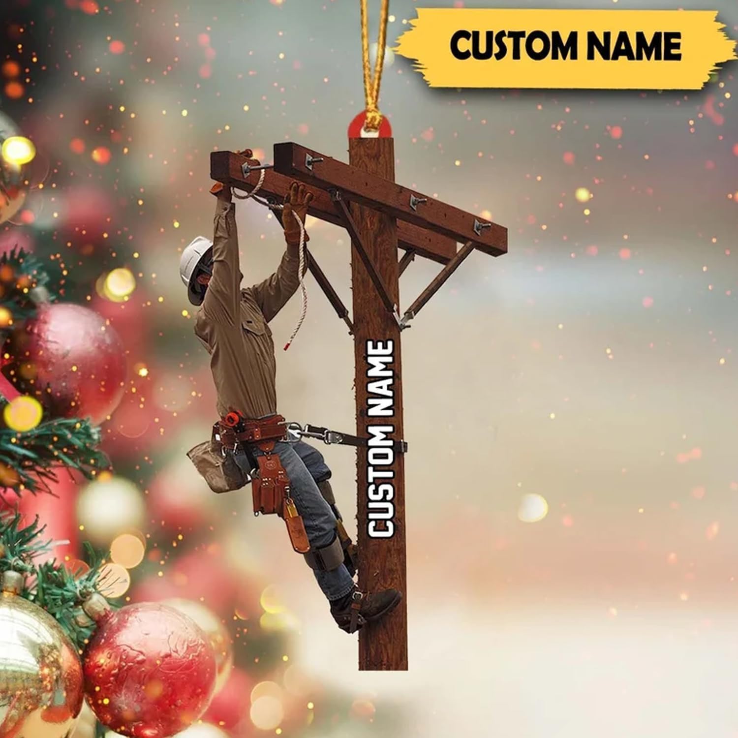 mostprints Personalized Lineman Ornament Custom Lineman Ornaments Line Man Christmas Ornaments Gifts for Lineman Ornament Lineman Christmas Hanging Ornament Lineman Gift (Style 8)
