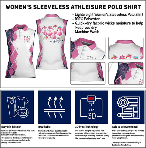 Podagree Personalized Golf Shirts for Women Sleeveless with Collar, Funny Golf Shirts for Women Ladies Sleeveless Golf Shirt