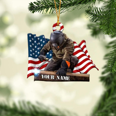 MoonArt Personalized Christmas Welder Ornament with Name, Custom Welder Gifts, Welder Christmas Birthday Gift for Men Dad, Welder Ornaments for Christmas Tree, 2D Acrylic Wood Ornament (WD8)