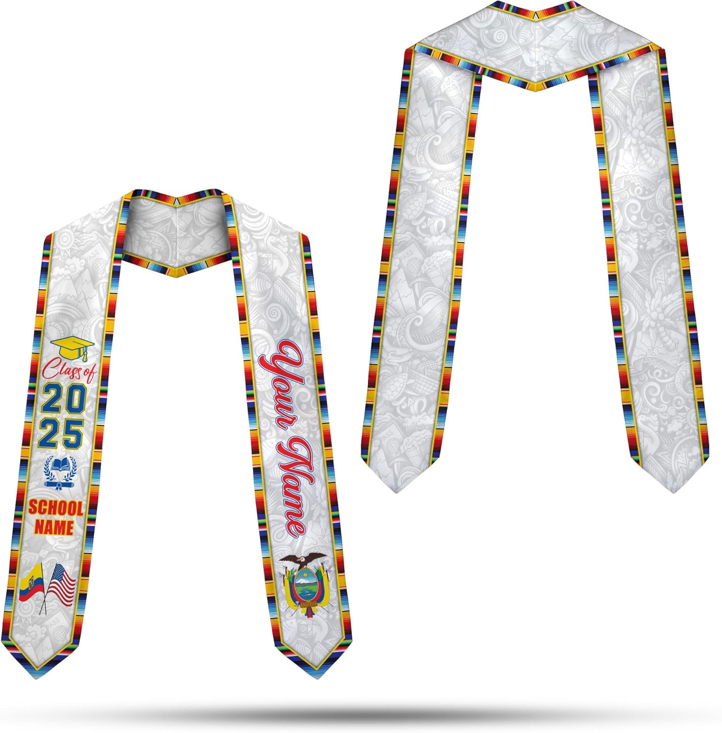 Pretyprints Ecuador Graduation Stole, Ecuadorians American Flag Graduation Sash 2025, Ecuadorians Graduation Sash