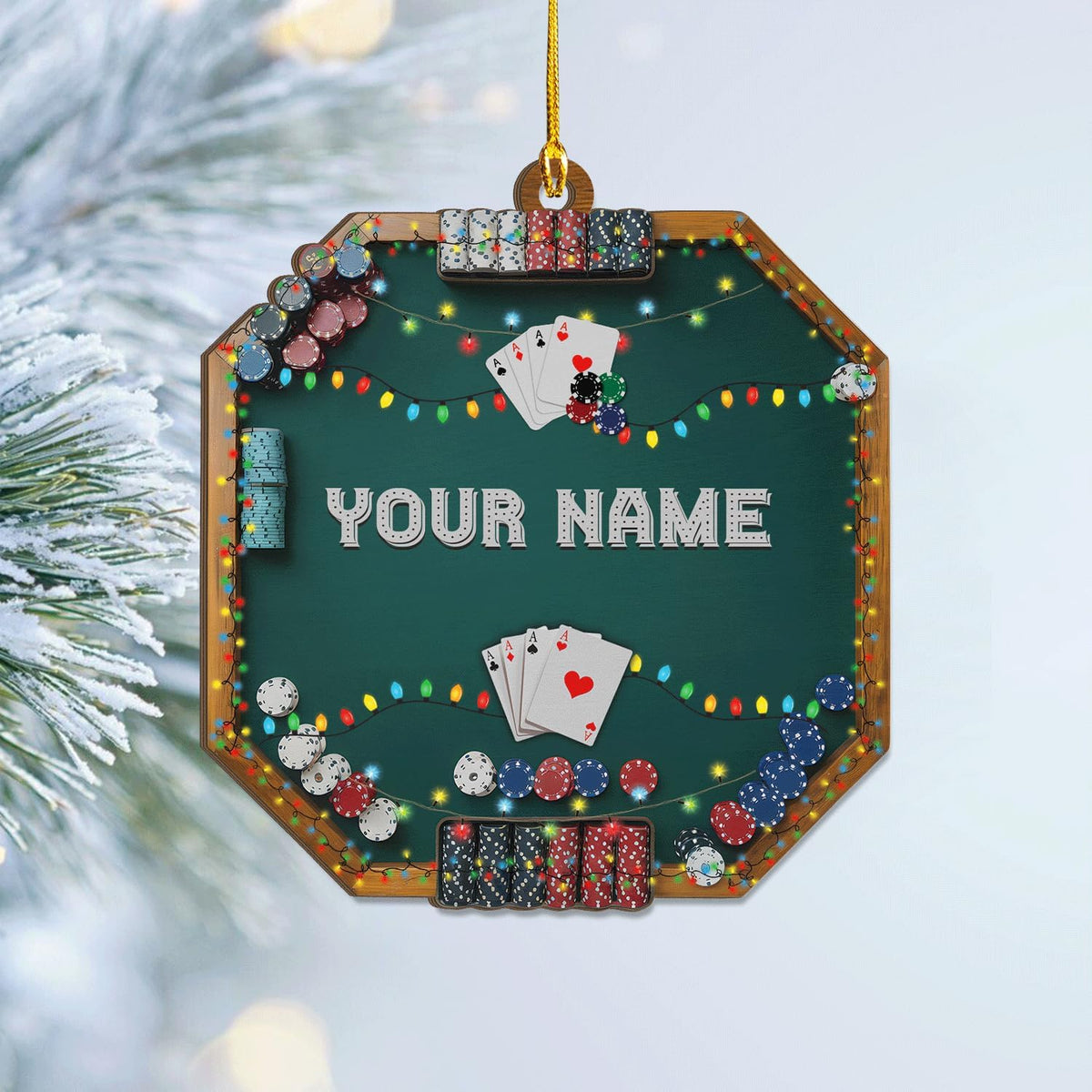 MAPrints Personalized Poker Christmas Ornament 2024, Poker Player Ornament, Sport Keepsake Present, Playing Cards Deck Wood Game Ornaments, Poker Aces Cards Chips Gambling Ornament (PK 1)