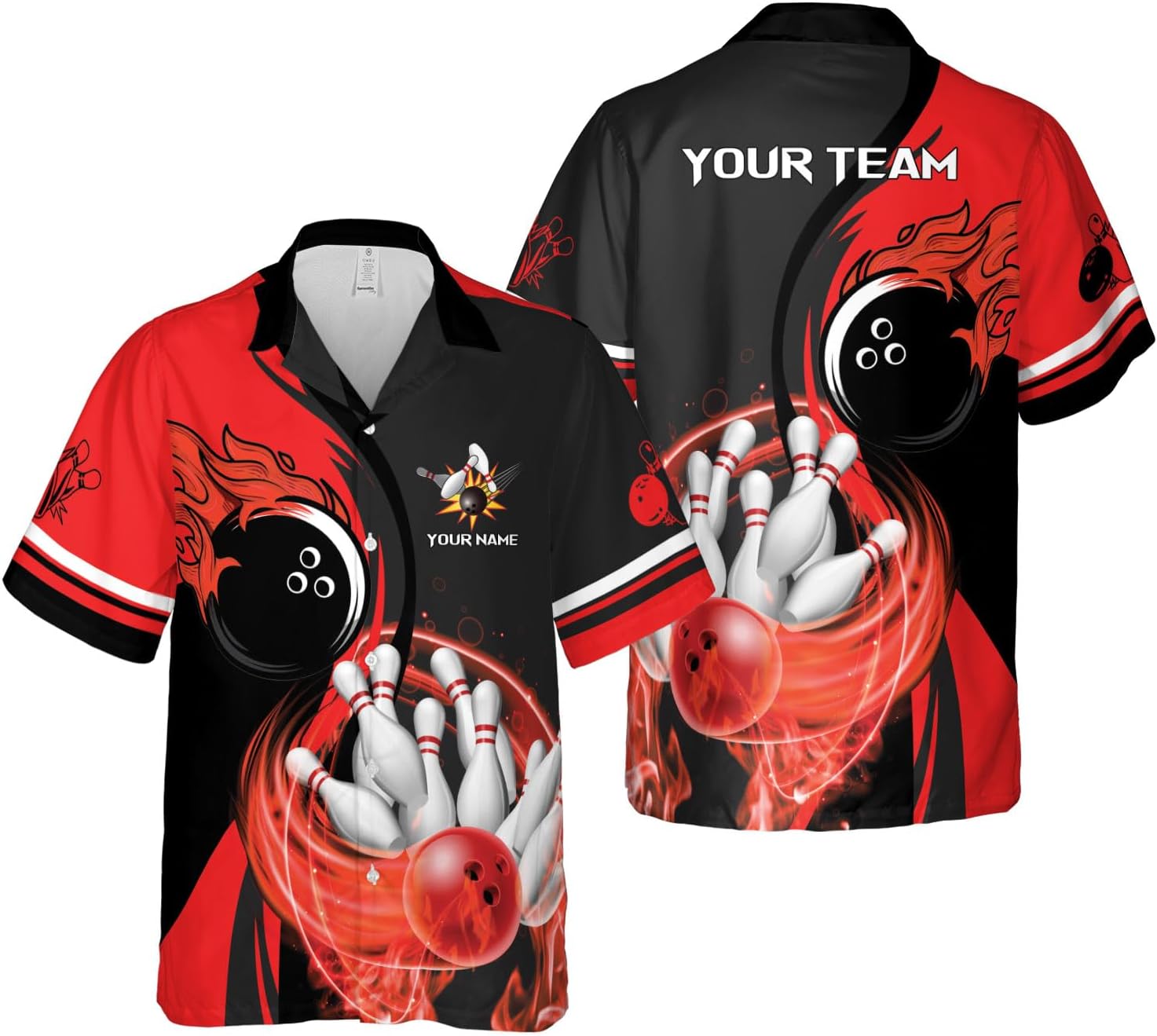 Rivelus Personalized Name Bowling Hawaii Shirts for Men and Women 3D, Bowling Shirts for Team Bowling, Bowling Shirts Gift
