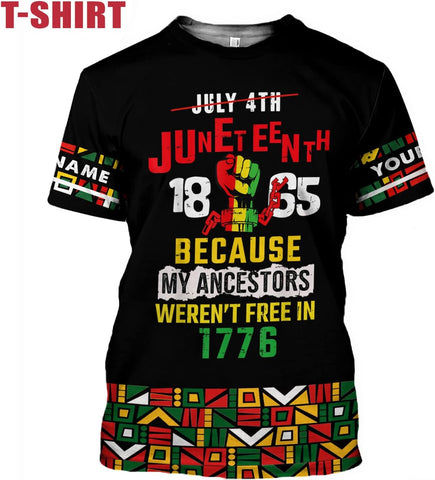 Mostprints Personalized Juneteenth Shirt 3D, Juneteenth Shirts Women Gift, Customized Name Juneteenth Shirts for Men S-5XL