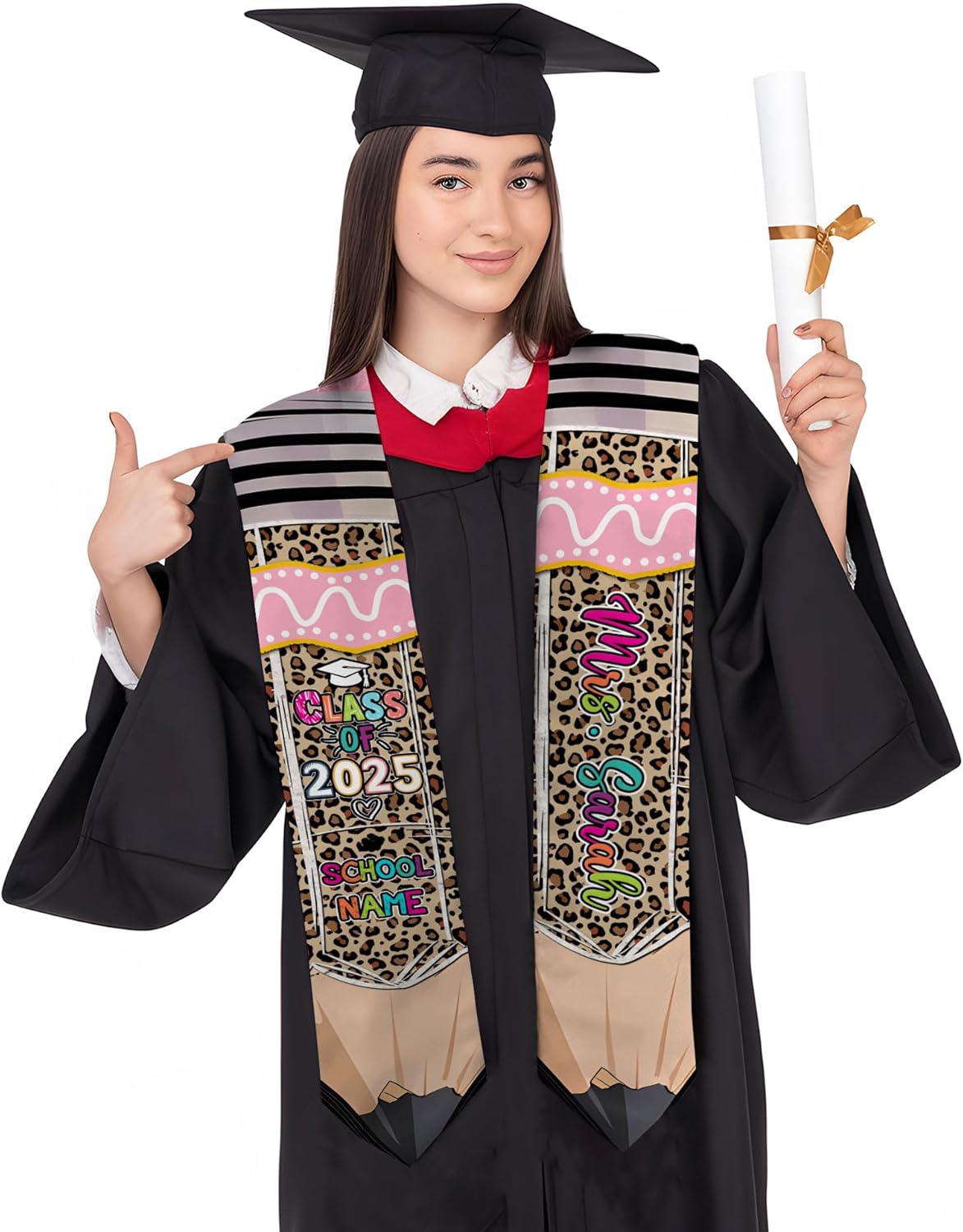 Pretyprints Personalized Class Of 2025 Teacher Graduation Stole Custom Teacher Pencil Graduation Sash Gift College Graduation