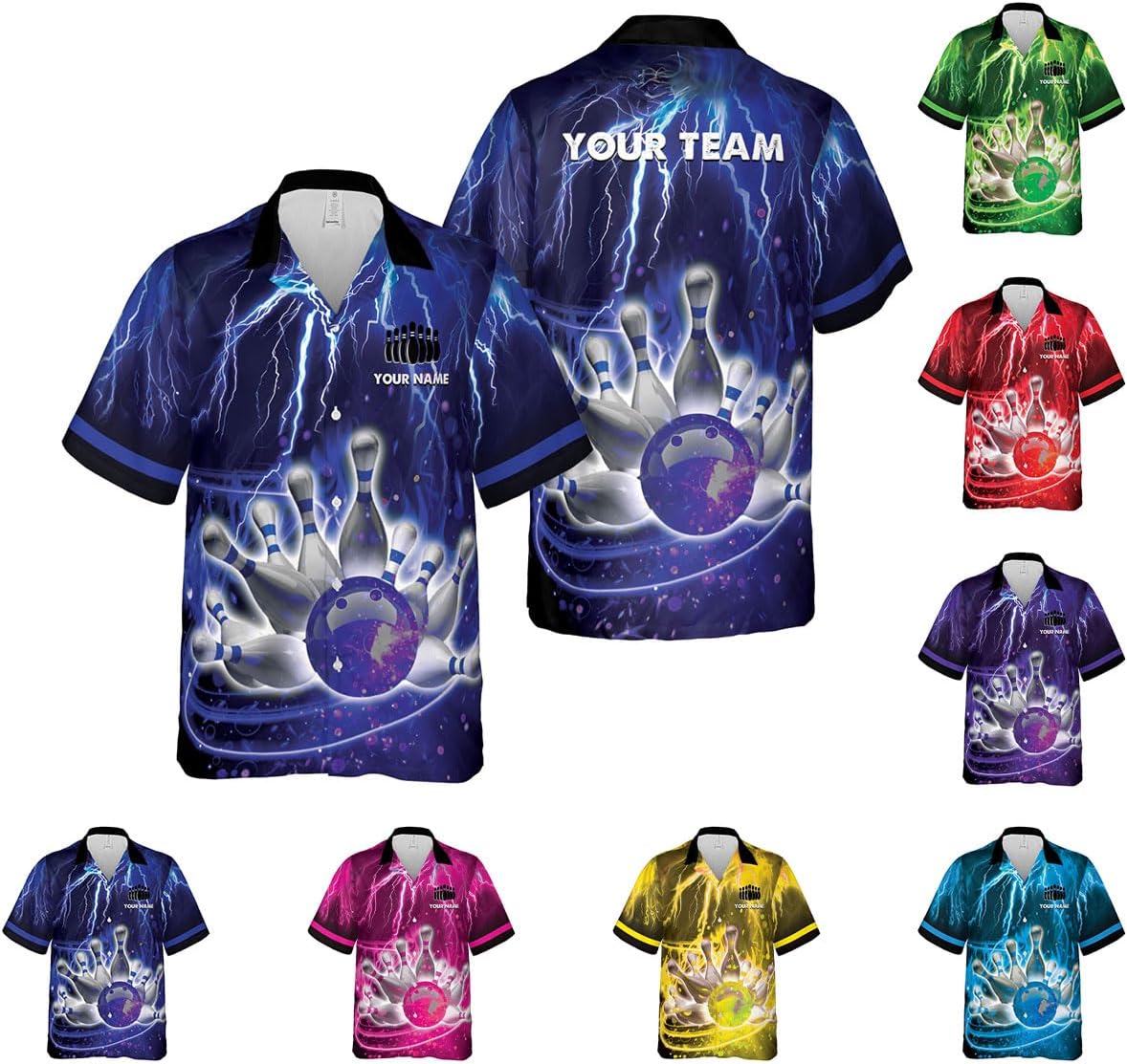 Rivelus Personalized Name Bowling Hawaii Shirts for Men and Women 3D, Bowling Shirts for Team Bowling, Bowling Shirts Gift