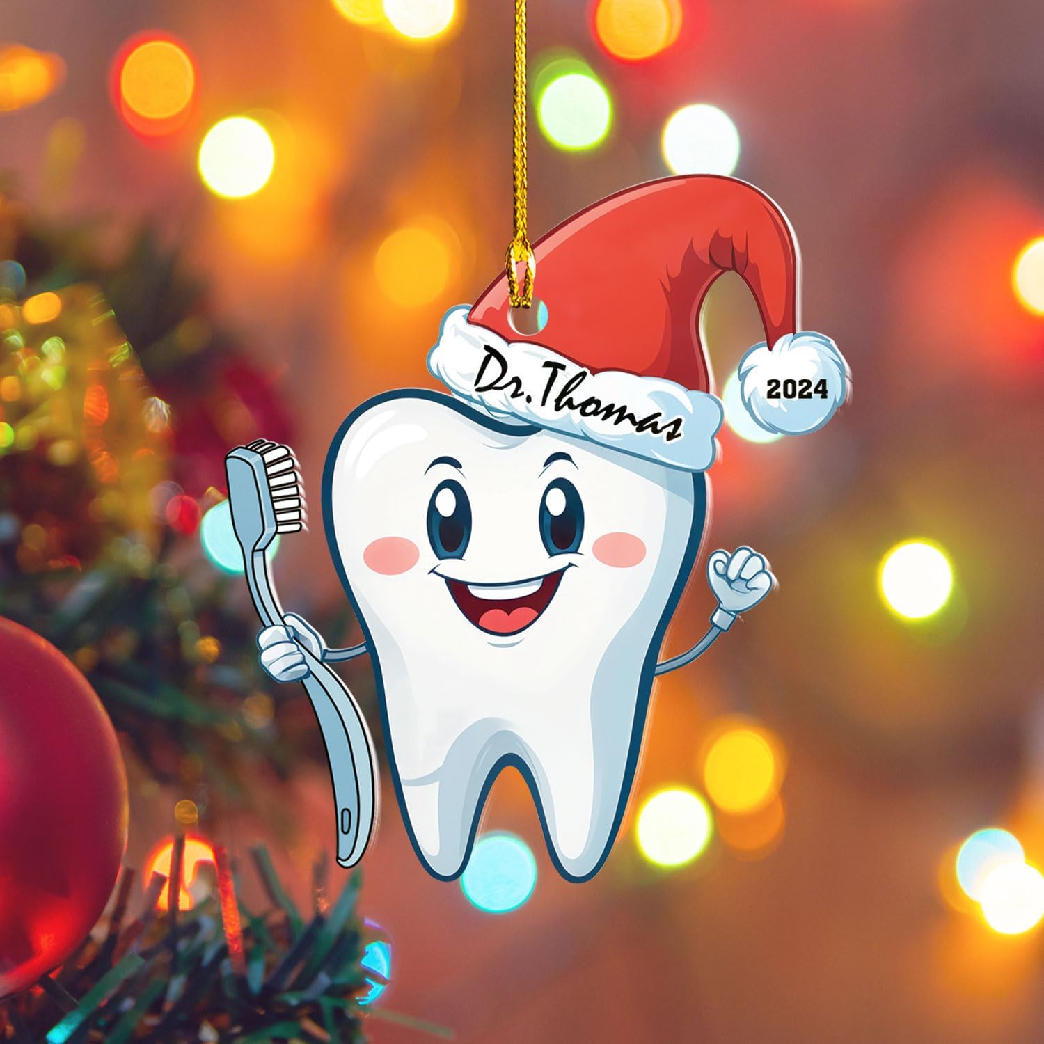 Brevnex Personalized Dentist Ornaments 2024,Dental Assistant Ornament, Dental Hygienist Ornament, Tooth Ornament, Dentist Acrylic 2D Flat Ornament, Healthcare Ornaments, Gift for Christmas (DT 6)