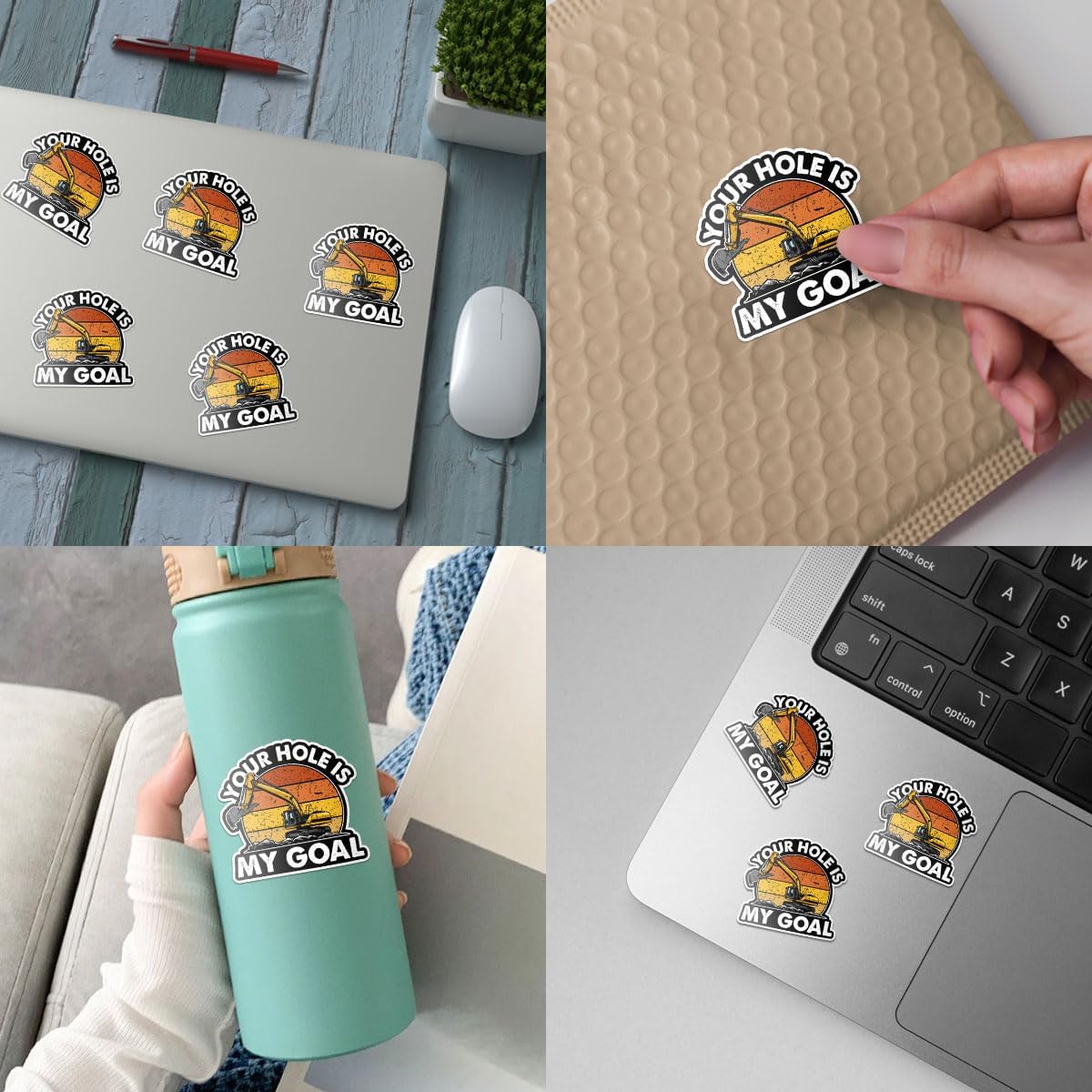 3 Pcs Your Hole is My Goal Sticker, Heavy Equipment Operator Excavator Gift Sticker Construction Worker Funny Gag Toolbox Vinyl Stickers for Laptop Water Bottle Phone Car Window Helmet 3"x3" (H1)