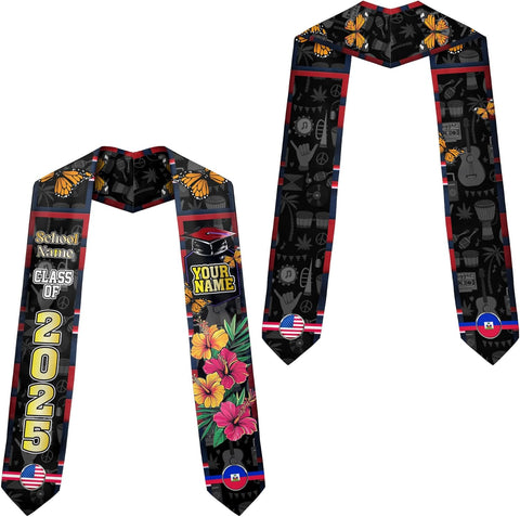 Pretyprints Haitians Graduation Sash, Haiti Graduation Stole Custom, Personalized Haitians American Flag Graduation Sash 2025