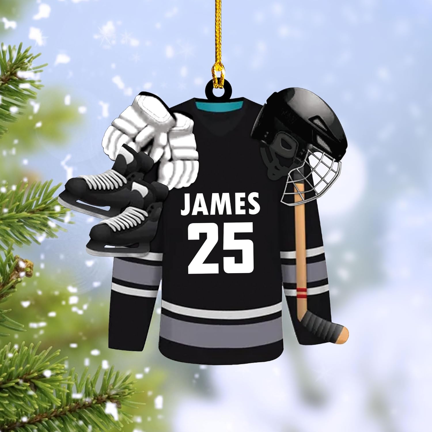 HomeDesign Personalized Hockey Christmas Ornament, Hockey Skates Helmet and Stick, Hockey Player Ornament, Hockey Ornaments, Gift for Hockey Lovers Hockey Ornament Christmas Decor (H7)