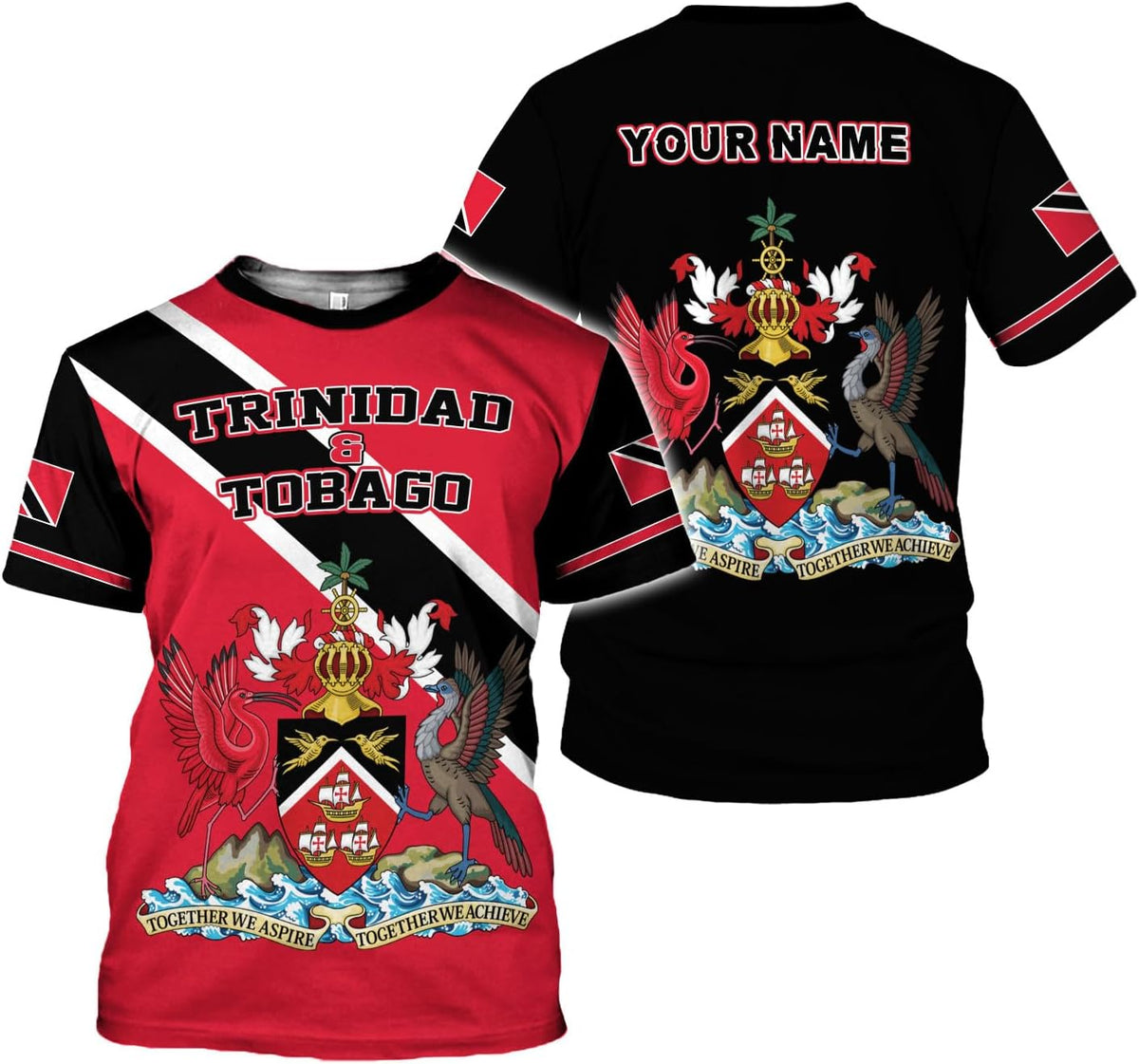 MoonArt Personalized Trinidad & Tobago Shirts Trinidad and Tobago Coat of Arms Flag 3D Shirts Trinidad Pride Gift