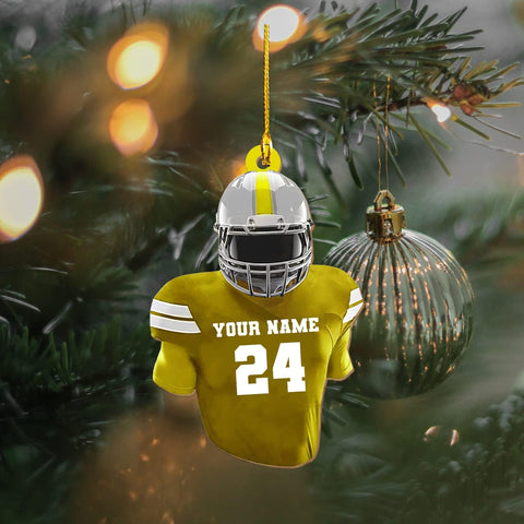 Personalized Name Football Ornaments 2024, Customized Football Christmas Ornaments Wood, Acrylic Ornament Christmas Tree Hanging Ornament Pine Tree Decorations for Kid Couple Friends Family