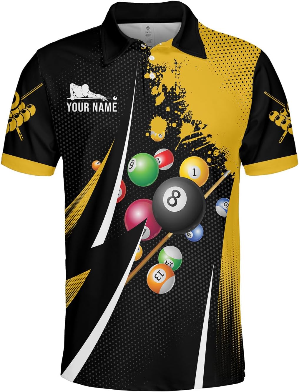 MoonArt Personalized Billiard Polo Shirts, Billiards Shirts for Men, Pool Shirts, 3D Billiards 8 Ball Pool, Billiard Team