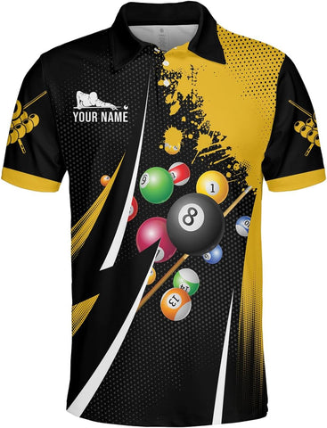 MoonArt Personalized Billiard Polo Shirts, Billiards Shirts for Men, Pool Shirts, 3D Billiards 8 Ball Pool, Billiard Team