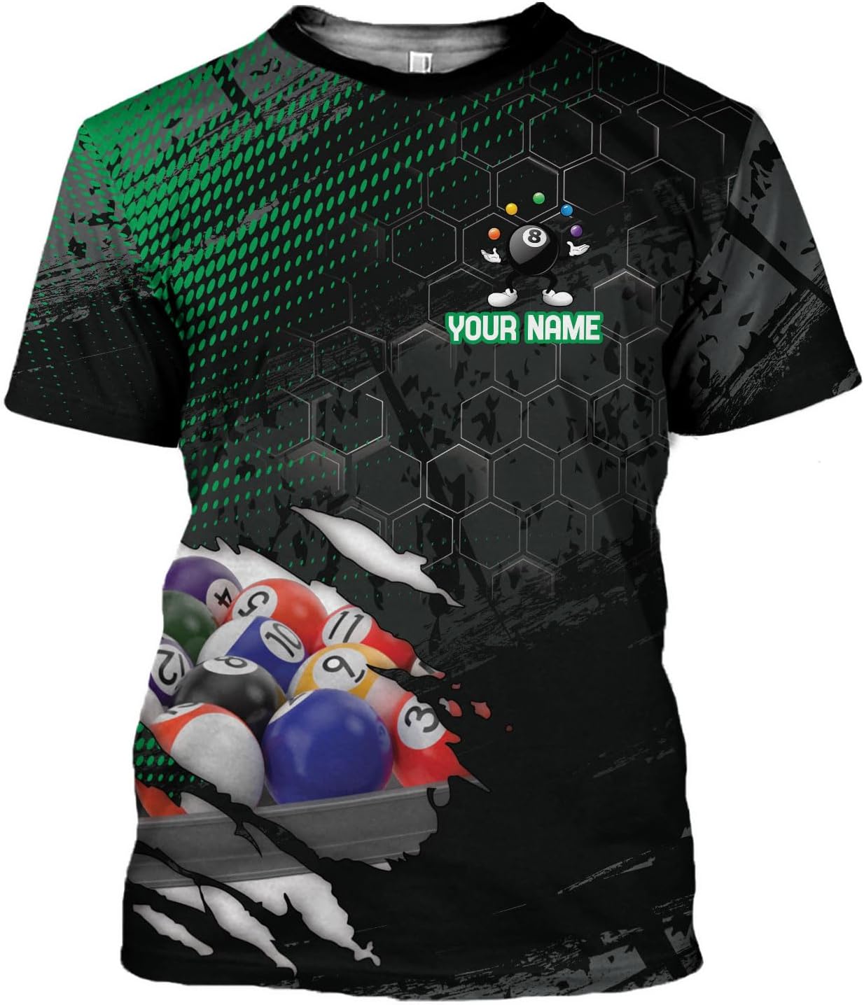 Custom 3D Billiard Shirt for Men Women Personalized Pool Player Team Apparel with 8 Ball Flag Design Gift to Billiard Lovers