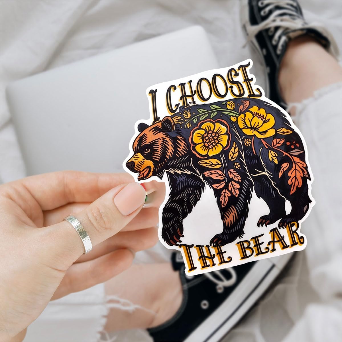 (3pcs) I Choose The Bear Sticker, Bear Sticker Die-Cut Waterproof Vinyl Sticker Laptop Water Bottle Window Phone Helmet