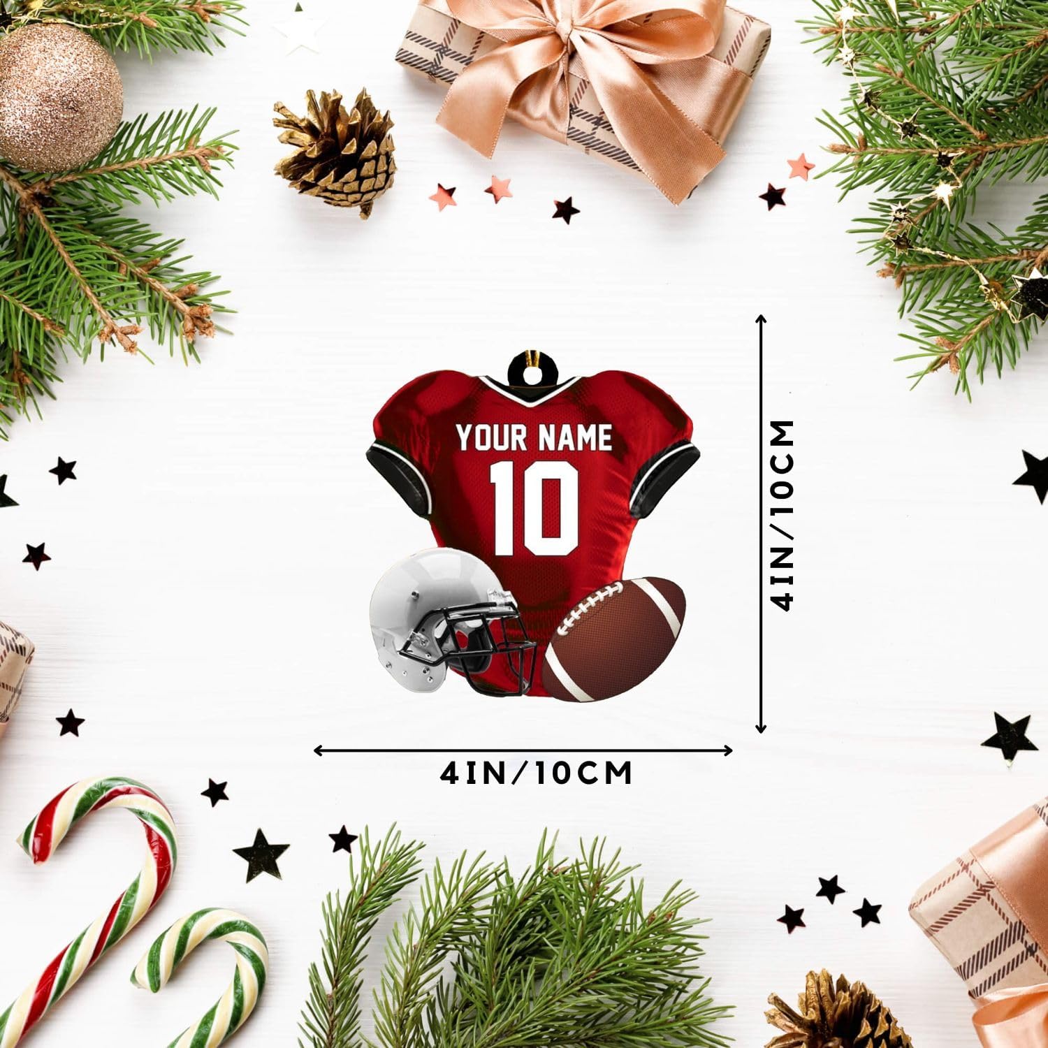 MoonArt Personalized Name Football Ornaments 2023, Customized Football Christmas Ornaments Wood Ornament Christmas Tree Hanging Ornament Pine Tree Decorations for Kid Couple Friends Family, Red (FB13)