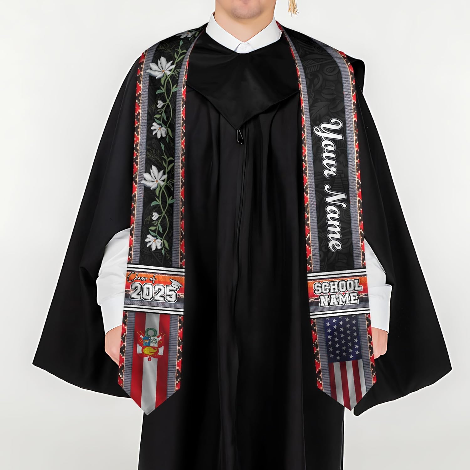 Pretyprints Peruvians Graduation Sash, Peru Graduation Stole Custom Personalized Peruvians American Flag Graduation Sash 2025