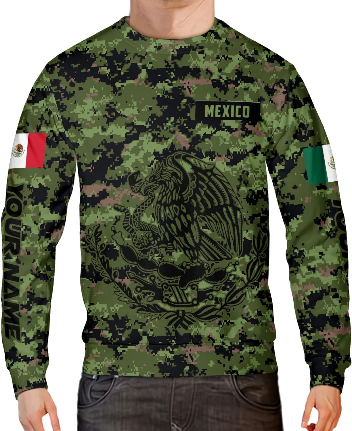 Personalized Name Army Camo Flag Mexican Mexico Sudadera De Mexico Hombre Unisex Hoodie, T Shirt, Zip Up Hoodie, Sweatshirt for Men Women HD924