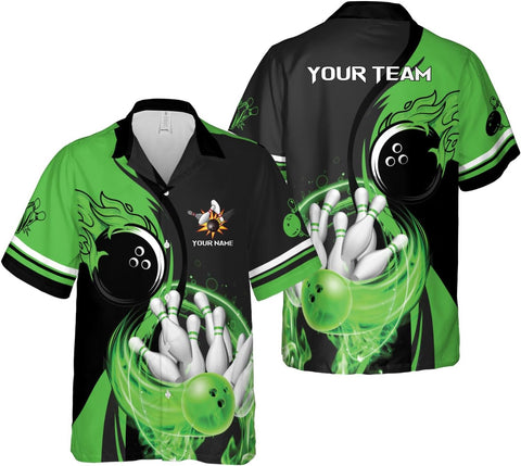 Rivelus Personalized Name Bowling Hawaii Shirts for Men and Women 3D, Bowling Shirts for Team Bowling, Bowling Shirts Gift