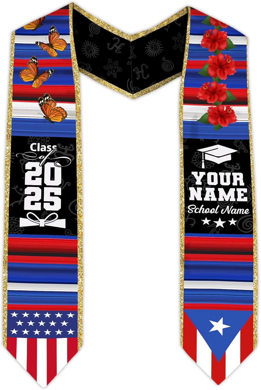 Personalized Puerto Rican Graduation Stole, Puerto Rican Graduation Sash 2025, Puerto Rico Graduation Sash