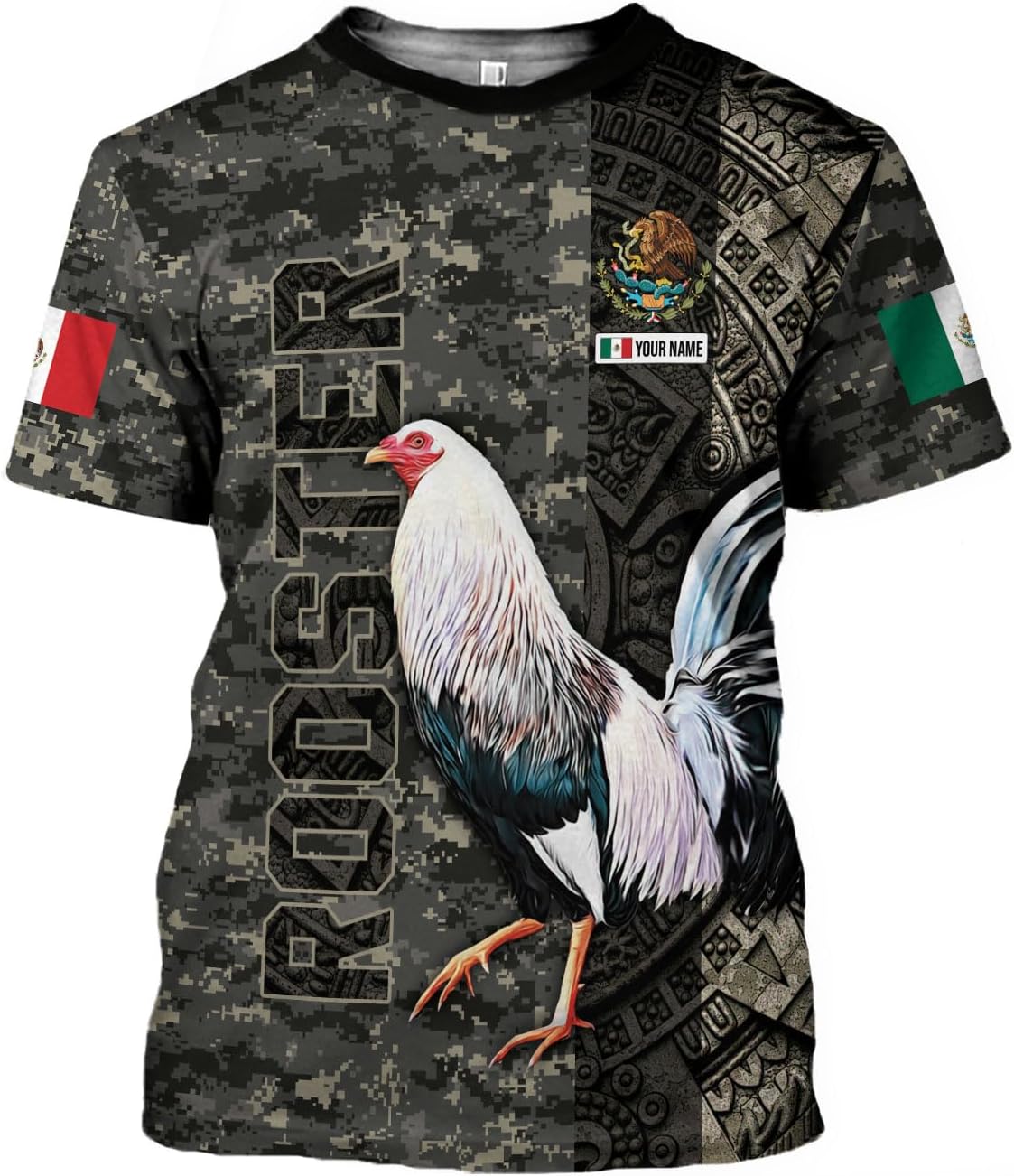 Woseprints Personalized Name Mexican Shirts for Men, Rooster Mexico Shirts for Men, Mexico Shirt Eagle Flag Mexican Eagle