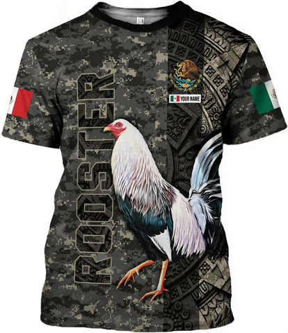 Woseprints Personalized Name Mexican Shirts for Men, Rooster Mexico Shirts for Men, Mexico Shirt Eagle Flag Mexican Eagle