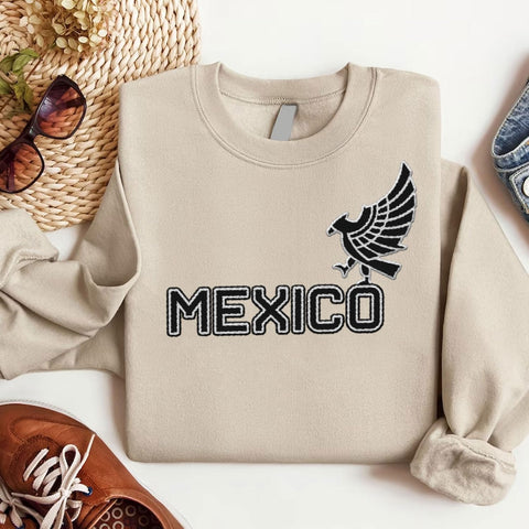 Mostprints Personalized Name Embroidered Mexico Sweatshirts, Customized Name Shirts Mexican US Flag, Mexico Hoodies Shirt