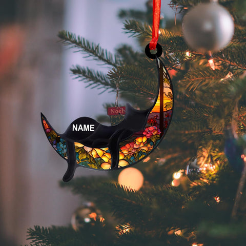 MAPrints Personalized Cat Ornament For Christmas Tree, Custom Cat Christmas Suncatcher Ornament 2024, Gift For Christmas Cat Lovers Cat Memorial Ornament, Cat Hanging Ornament Cat On The Moon (CAT 4+)