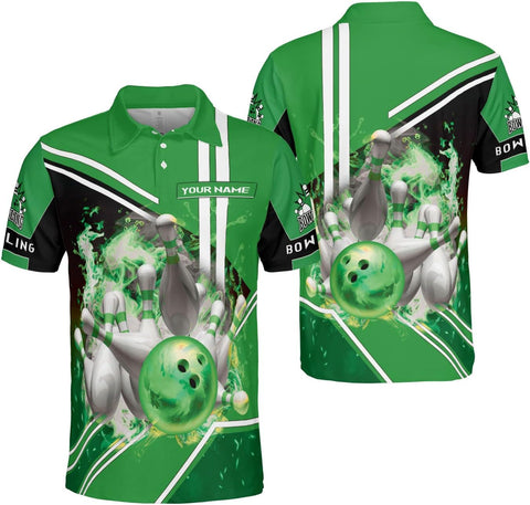 Ligthuy Personalized Name Bowling Polo Shirts 3D for Men and Women, Bowling Shirt, Bowling Shirts for Men Team Bowling Shirt