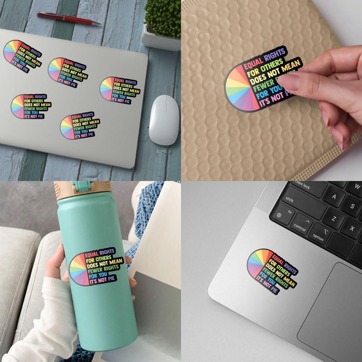 3 Pcs Equal Rights for Others Does Not Mean Fewer Rights for You It's Not Pie Sticker, LGBTQ Ally Pride Bumper Sticker - Vinyl Stickers for Water Bottles Laptop Phone Car Window Helmet 3 Inches